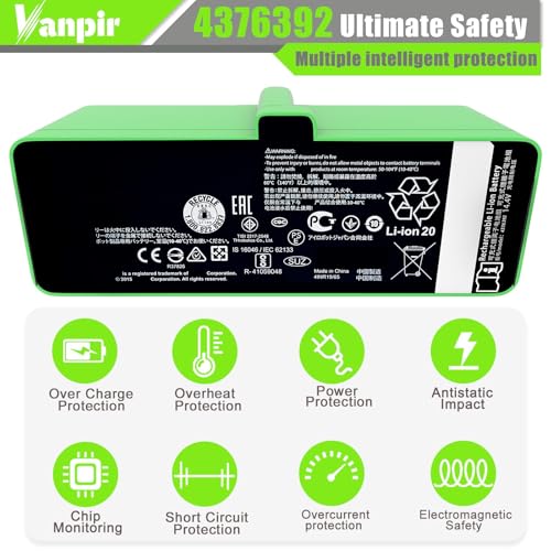 Image of Replacement Battery for iRobot Roomba 500 600 700 800 900 Series 4376392 5200mAh 74.88Wh Upgrade battery Compatible with Roomba 960 981 970 965 801 805 850 860 890 891 895 695 690 685 680 670 1800LI