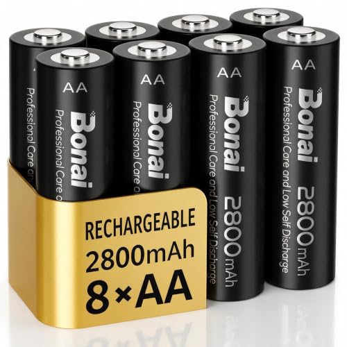 Pilas Recargables AA, BONAI Alta Capacidad 2800mAh 1.2V NI-MH 8 Piezas