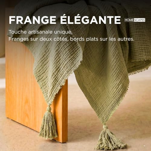 Couverture légère 100% coton haut de gamme en gaze gaufrée vert sauge - 7