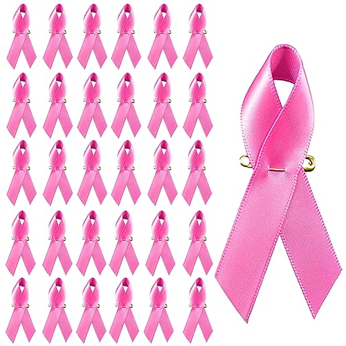 Image of 30Pcs Pink Ribbon Pins Breast Cancer Awareness Safety Pin Breast Cancer Pins Brooch for Women Girls Charity Fundraising Event Party Favors Supplies
