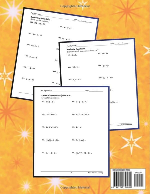 Summer Math Pre Algebra Workbook Grade 6-7: with Order of Operations, Equations, Inequalities, Verbal Algebra Expressions, Mixed Numbers, Exponents ... Workbook with Answers (Summer Math Workbooks) - Image 2