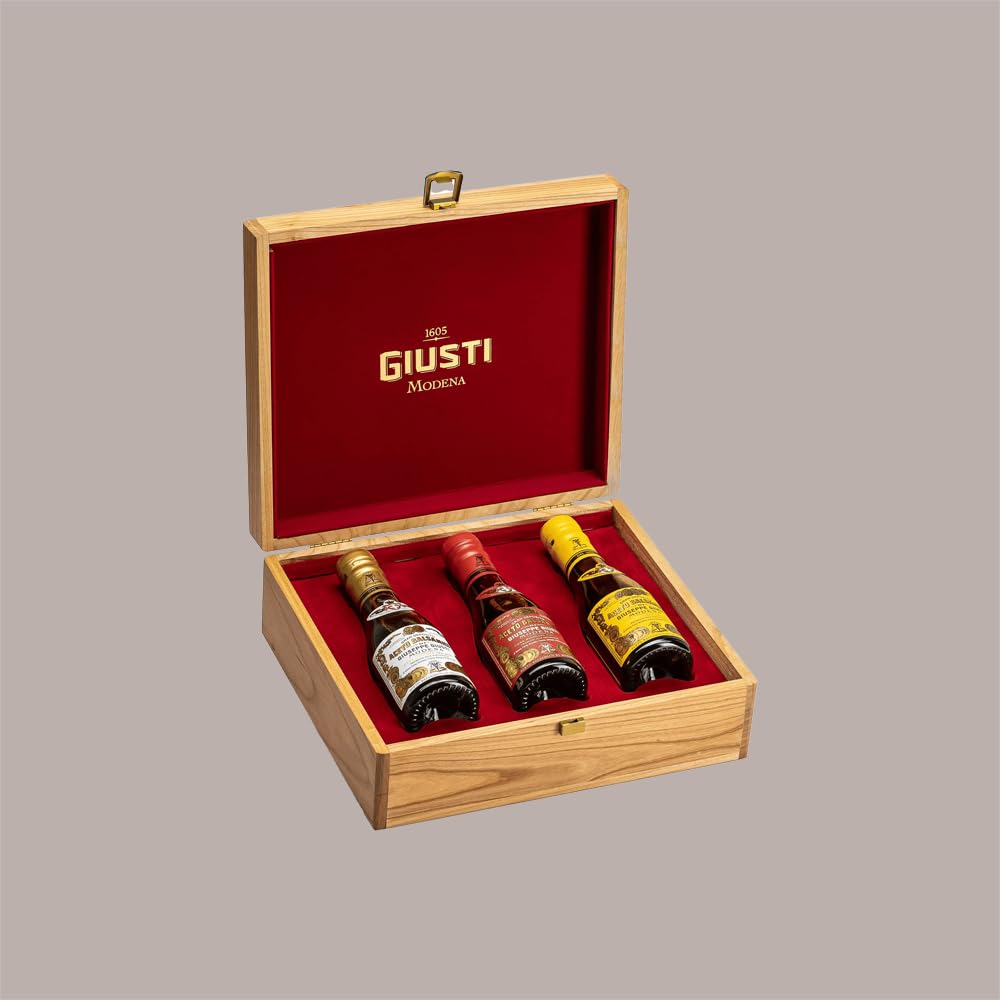 Cofanetto Regalo in Legno Elegante Tris 100 ml Medaglie D'Oro Aceto Giusti