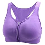 BollyQueena Women's Full-Support Racerback Sports Bra Support Bra Front Zip Design Strapless Bra Purple M