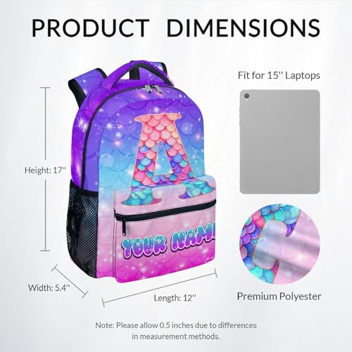 COZYAURA Backpack for Girls - Personalized Mermaid Backpacks for Kids - 17 Inch Monogram Bookbag for Kindergarten Preschool Elementary - Custom School Bag for Toddler3