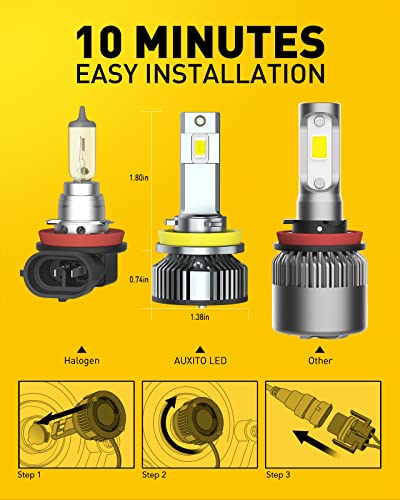 Image of AUXITO H11 LED Bulbs, 120W 60000LM Per Set, 1200% Brighter, 6500K Cool White Adjustable H8 H9 LED Fog Light Bulb for Halogen Replacement, Plug and Play, Pack of 2