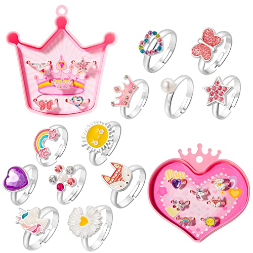 PinkSheep Gifts for Girls' birthday Toys 12pcs Adjustable Rings Unicorn Ring Crown Ring Birthday Gifts Gift for 3 4 5 6 7 8 9 10 11 12 Year Old Girl
