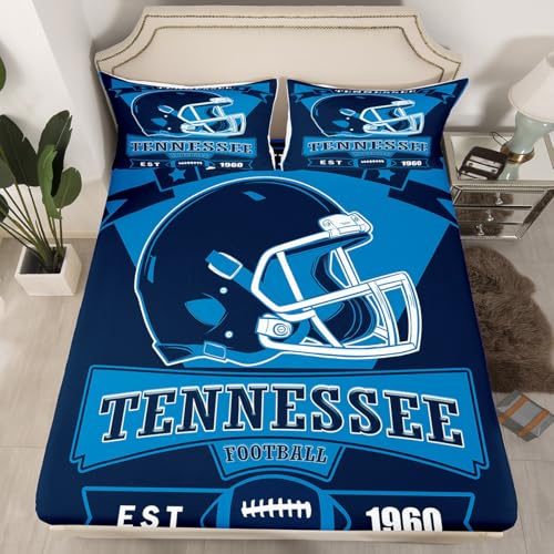 American Football Fitted Sheet Queen Size Sports Bed Sheets for Boys Teen Rugby Lover Bed Set Football Game Theme Bedding Sets Navy Blue Bedding(Tennessee)
