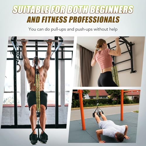 Image of ALongSong Pull Up Assistance Bands with Foot Support Pedal - Upgraded Heavy Duty Resistance Bands Adjustable Weight /Height with Bands&Measured Strap for Strength Training Home Gym