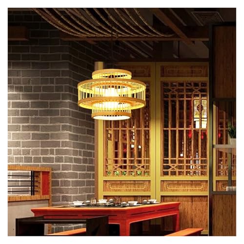Suspension bois double couche pour éclairer une table de salle à manger