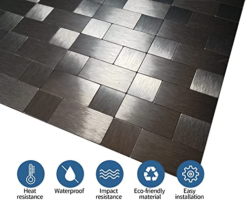 Xuaniny 8 Sheets Peel And Stick Metal Backsplash Tiles, Self Adhesive Aluminum Mosaic 3D Wall Sticker For Kitchen Bathroom Brushed Grey Decor (12"X12"，Square + Rectangle) #TOP3