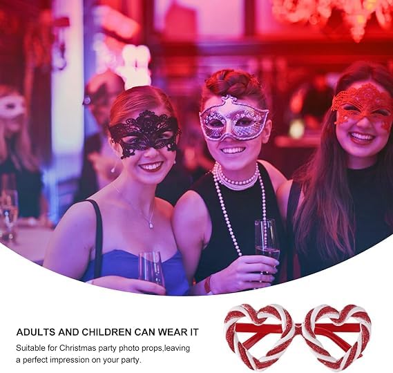 Mikily's Red Heart Shaped Sunglasses 4 Pair Set Candy Cane and Snowflake Accents Christmas and Valentines Day Party Eyewear Suitable for Women Girls Adults and Kids Bulk Pack