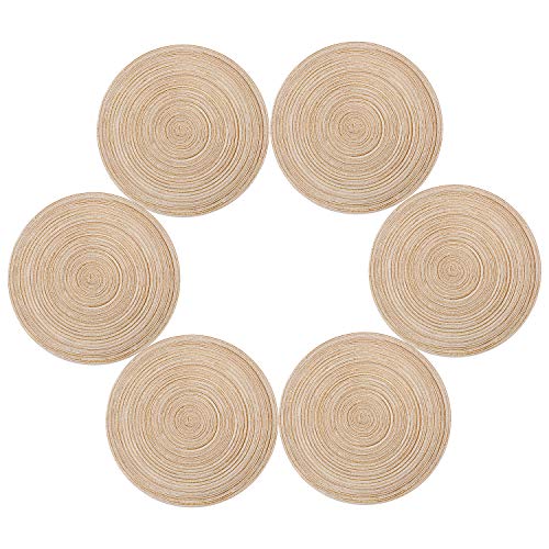 Topotdor Round Placemats Heat-Resistant Stain Resistant Anti-Skid Washable Polyproplene Table Mats Placemats (Set of 6, Ivory)