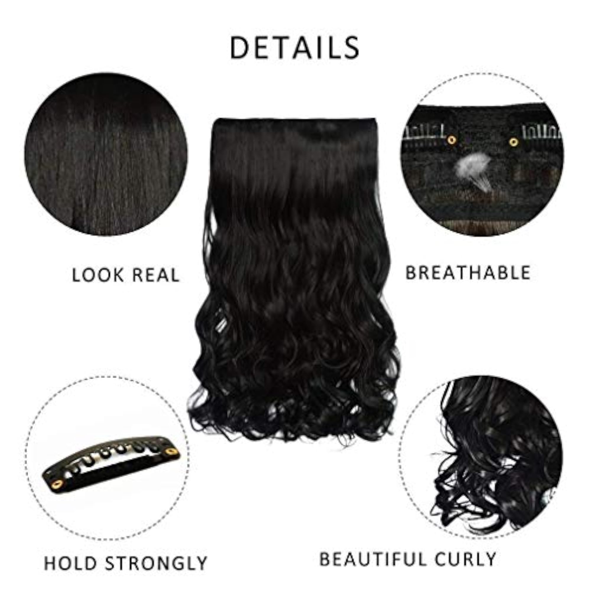 Curly Wavy Extensions for Women & Girls, Black Brown