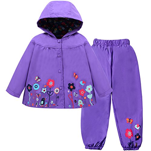 LZH Girl Baby Kid Waterproof Hooded Coat Jacket Outwear Suit Raincoat Hoodies with Pants Rurple 5(For Age 4-5Y)