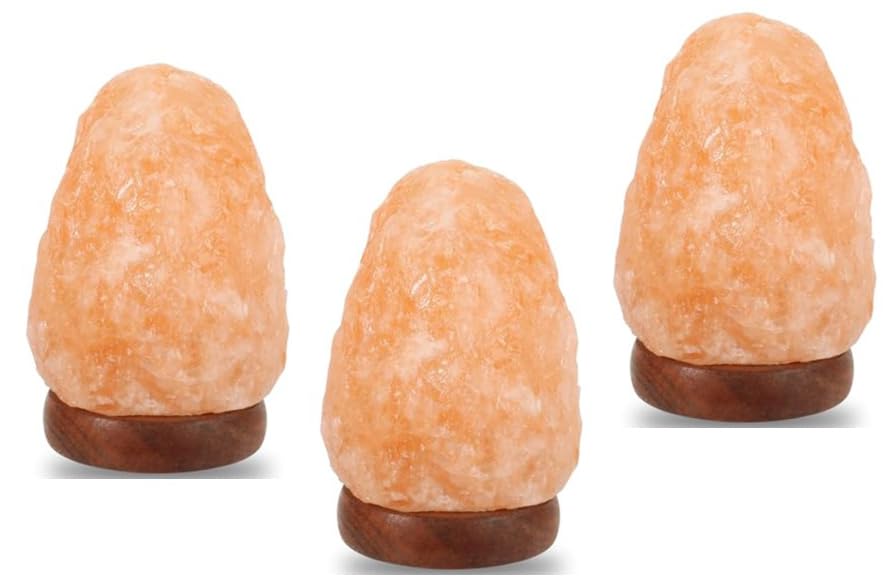 SALTEAN Set of 3, Mini USB Himalayan Salt Lamp with 7 Color Changing Natural Crystal Rock Salt Lamp, Table Lamps Wood Base for Bedroom, Living Room, Home Décor.
