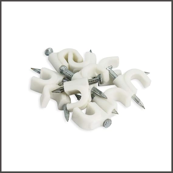 Steren Single RG6 Nail-in Cable Mounting Clip White 100 per Bag, Cable Clips - Wire Clips - White Cable Clips - 100 Piece Bag - STEREN 200-961WH