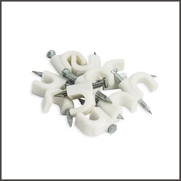 Steren Single RG6 Nail-in Cable Mounting Clip White 100 per Bag, Cable Clips - Wire Clips - White Cable Clips - 100 Piece Bag - STEREN 200-961WH