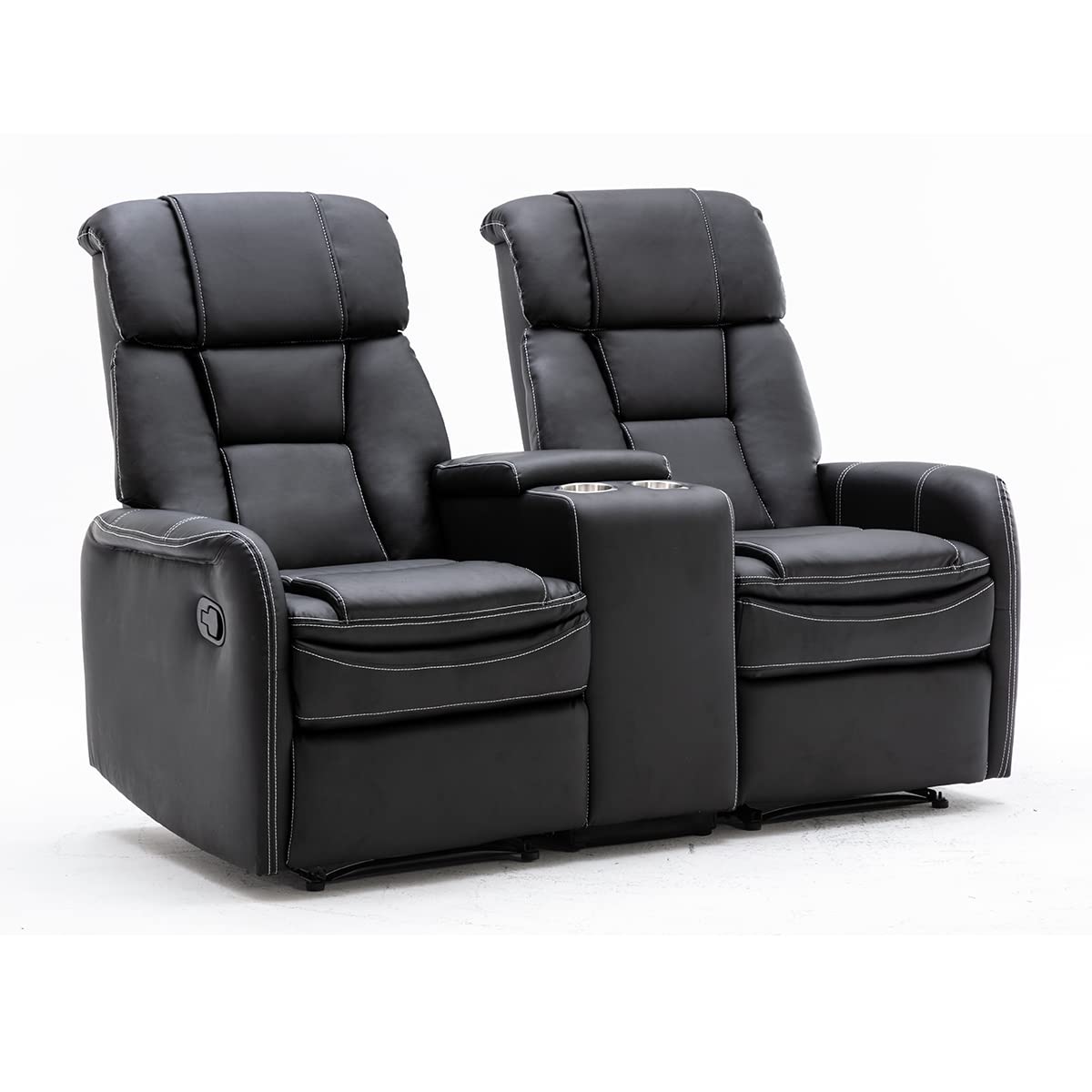 Home Cinema Polstergarnitur mit Getränkehalter & Ablagefach (2-Sitzer Schwarz)