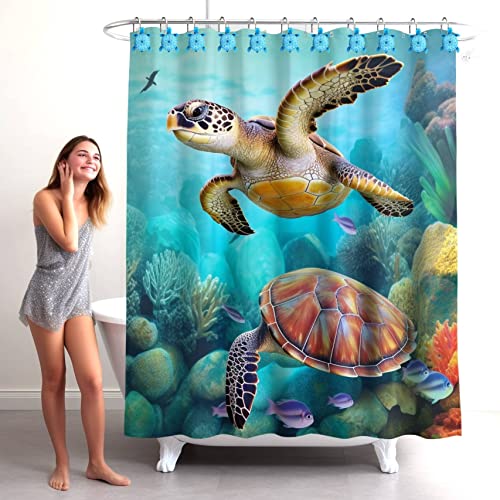 Yuiviot Sea Turtle Shower Curtain Hooks Rings【12Pack】, Decorative Tropical Bathroom Accessories, Coastal Bathroom Decor, Beach Theme, Silver Rust Proof Hooks For Rod, Anti-Corrosion Hanger… #TOP5