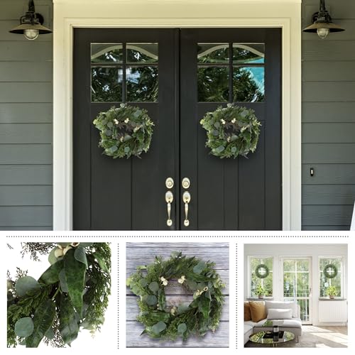 Pure Garden Artificial Wreath Set - Two 20-Inch Eucalyptus Wreaths for Spring, Summer or Fall Home Decor - Indoors or Covered Patio