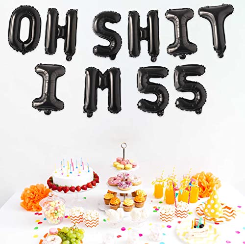 Image of Oh I'm 55! Latex Balloons 16 Inch Black Hallo Twenty Five Cheers to 55 Years Old Theme Decor for Man Woman Happy 55th Birthday Party Photo Studio Prop Flag Decorations Favors Supplies