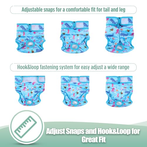 Image of wegreeco Female Dog Diapers, Washable Reusable Pet Puppy Doggie Diapers for Small Medium Large Female Dogs in Heat Period, Doggy Period Panties, 5 Pack, Medium, Dolphins Pattern