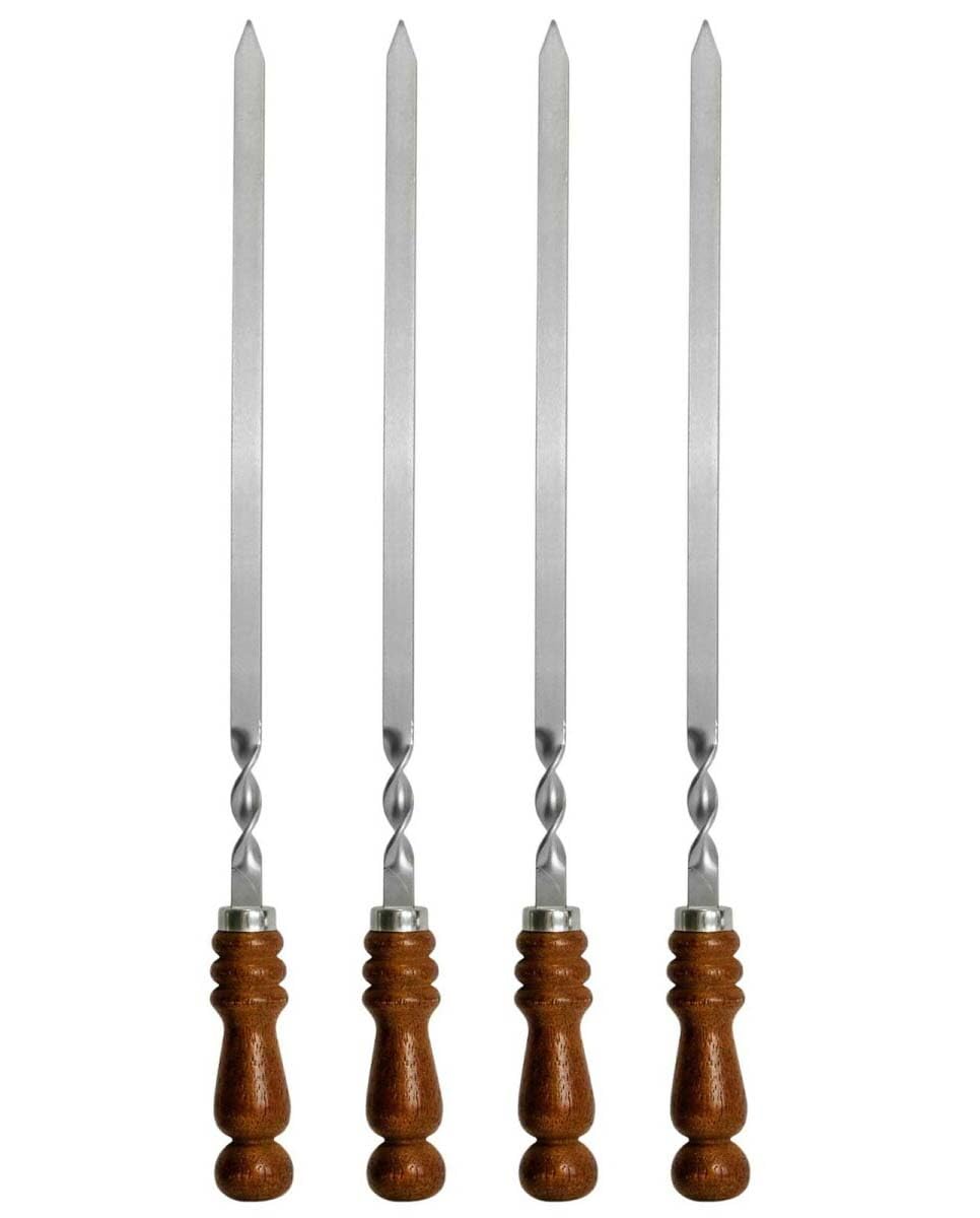 4 spiedini eleganti e stabili in acciaio inox con manico in legno, 70 cm di lunghezza, 1,5 cm di larghezza, 2 mm di spessore