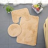 Juego de alfombrillas de baño de 3 piezas: alfombrilla de baño de 29.5 x 17.7 pulgadas, alfombrilla de contorno de 17.7 x 14.7 pulgadas, cubierta de tapa de inodoro de 16 x 14.5 pulgadas