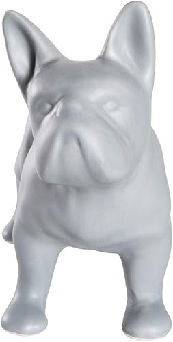Miniatura 3 de Estatua de bulldog francés, estatua de perro de cerámica de pie gris oscuro mate, escultura decorativa para jardín o decoración del hogar, estatua