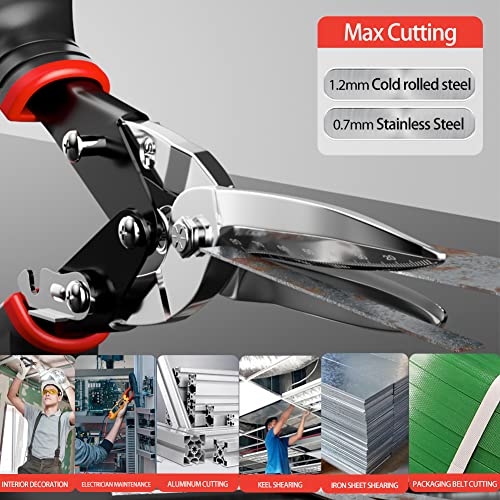 Airaj Pro 10 In Aviation Tin Snips Straight Cut,Industrial Cr-Mo Metal Snips With Double Lever, Heavy Duty Tin Snips For Cutting Sheet Metal, Chrome Vanadium Steel #TOP4