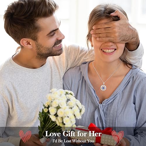 Peeshow Gifts for Women Wife-Compass Birthstone Necklace Gift for Wife Birthday Wedding Anniversary Women Jewelry for Her Girlfriend S925 Sterling Silver3