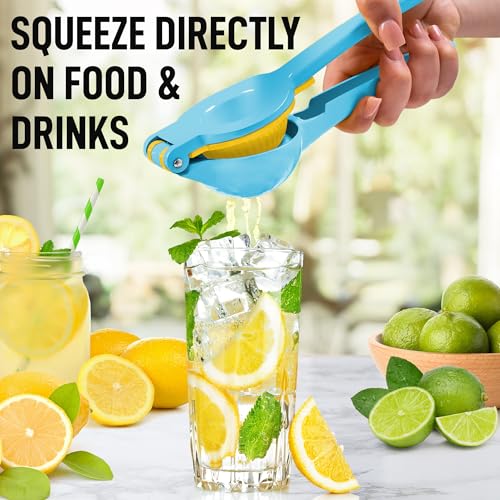 Image of Zulay Metal 2-In-1 Lemon Squeezer Manual - Sturdy, Max Extraction Hand Juicer Lemon Squeezer Gets Every Last Drop - Easy to Clean Manual Citrus Juicer - Easy-to-Use Lemon Juicer Squeezer - Blue /Yellow