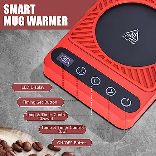 Image of Mug Warmer - Electric Coffee Mug Warmer with Timer | Coffee Cup Warmer for Desk Auto Shut Off,Smart 6-Temperature Control, Coffee Accessories for Coffee Lovers Red