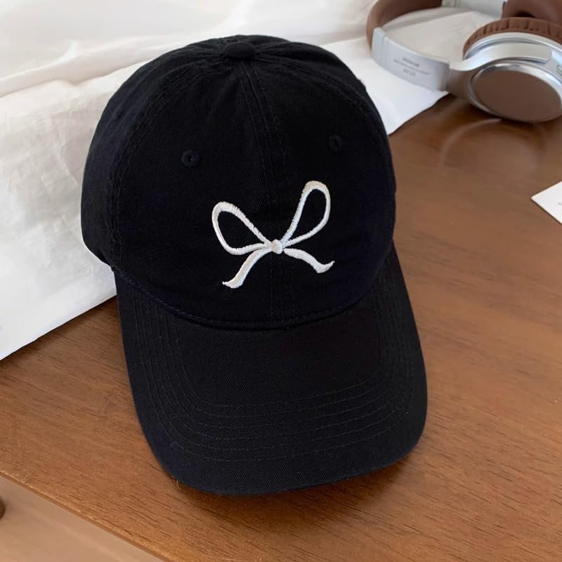 Image of Trendy Bow-Tie Baseball Cap for Women | Trucker Hats Y2k Adjustable Fashion Sun Hat with Visor for Hiking & Travel