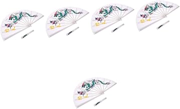 VOSAREA 5 Peças Ventilador De Mão Tai Chi Ventilador Dobrável Chinês Ventilador De Desempenho De Festa Ventilador Dobrável Portátil Ventilador Dobrável Ventilador Portátil Ventilador De