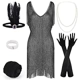 CHARMING DESIGN DRESS: Roaring 20s Dress for Women verfügt über ein funkelndes Quasten-Design, einen ärmellosen und tiefen V-Ausschnitt für einen Hauch von Glamour, der lange Quastenrock fließt anmutig bei jeder Bewegung, das elegante mittellange Kleid mit Reißverschluss ist sogar umwerfend Kostüm