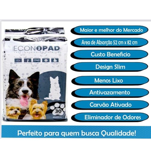 Econopad Carvão Bambu Tapete Higiênico Canino 90x60cm 60 Un