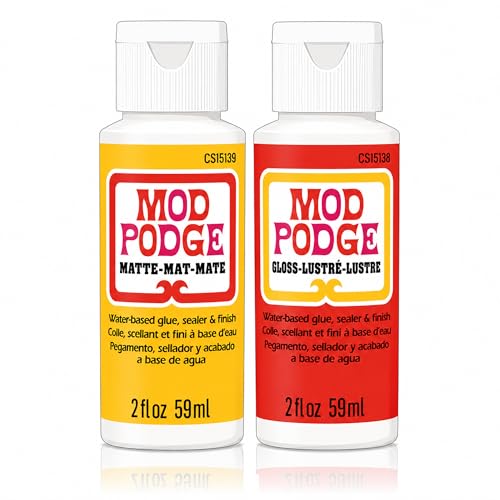 Mod Podge Water-based Glue Sealer & Finish - Matte & Gloss 2 fl oz 59ml Twin Pack - Quick-Drying Non-Toxic Craft Adhesive for Decoupage & DIY Projects