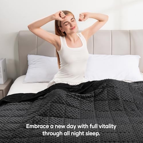 Image of Wemore Minky Dot Weighted Blanket for Adults Twin Size 15 lb, Soft Heavy Blanket for Stress Relief and Sleep Promotion, Breathable Blanket for All-Season with Glass Beads, Black 48 x 72 inches