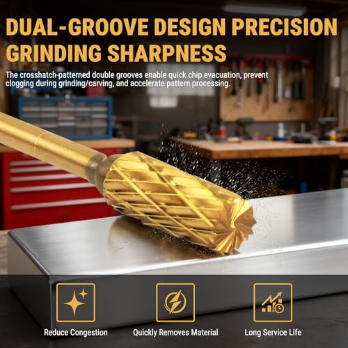 VOBOR 10 Stück Hartmetall Frässtifte Bits Set mit Doppelschnitt, 1/4 (6.35mm) Schaft, Raspel Set für Metallbearbeitung, Polieren, Gravieren, Bohren, Holzschnitzerei