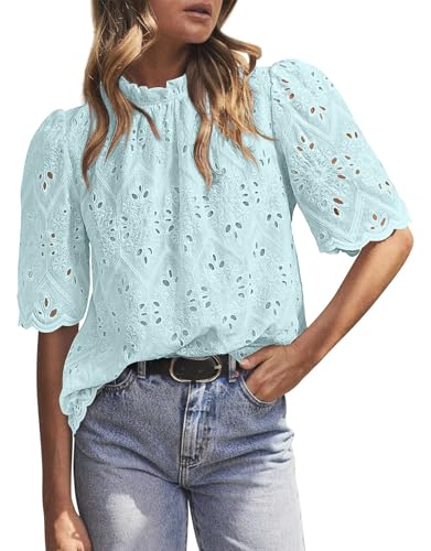 BETTE BOUTIK Womens Lace Tops 2025 Trendy Long Short Sleeve Eyelet Embroidered Dressy Casual Blouse Shirts