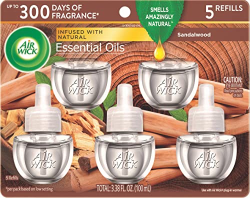 Sandalwood Scented Oil Refills for Air Wick Plug-in Air Freshener, 5 Count