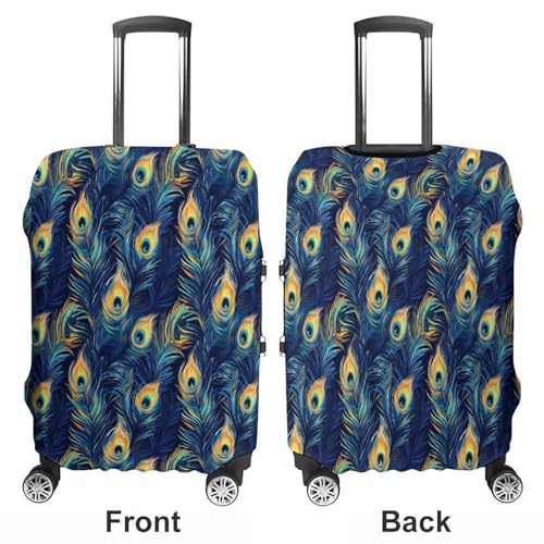 Peacock Feathers Travel Suitcase Protector Luggage Cover Protective Washable Anti-scratch Baggage Cover3