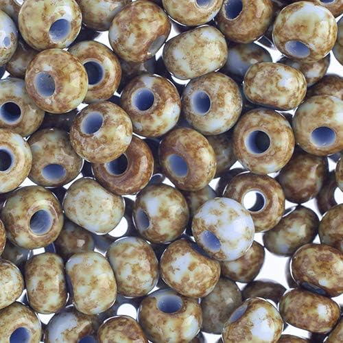 Preciosa Czech Seed Beads 32/0 (8mm) Opaque Travertine on Light Blue - 250g Bulk Bag Beads for Jewelry Making and Crafts