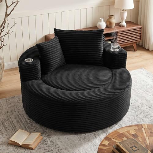 Image of Trustyue Boneless Couch,Comfy Fluffy Sofa Bed,Upholstered Sleeper Sofa with Cup Holder and Throw Pillows,Corduroy Plush Cloud Lounge Chair