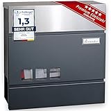 AMAAZU Briefkasten anthrazit - Edelstahl, mit Sichtfenster und Namensschild, Postkasten mit Zeitungsfach, Schloss mit 2 Schlüsseln, Briefkästen mit Zeitungsrolle, Wandbriefkasten RAL7016 grau