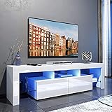 Binrrio Modern TV Stand with 16 Colors LED Light for TV up to 70 Inches, High Glossy TV Cabinet...