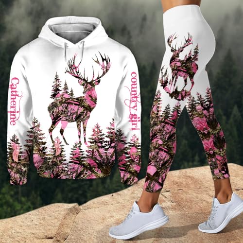 Country Girl Personalized Hunting Hoodie and Leggings Deer Hunting Print Hooded Sweatshirt Animal Hoodies 3D Printed Sweatshirt Leggings Personalized Name Hunting 3D Hoodie Leggings for Women Girls2