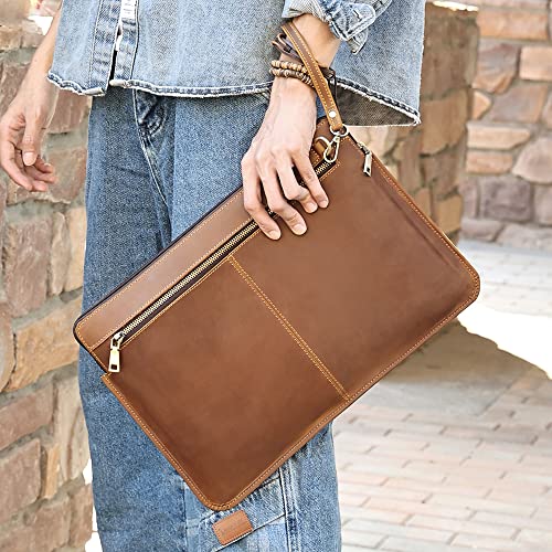 Leather Laptop Sleeve 13-14 Inch Case, Luxffel Vintage Leather Laptop Case With Zipper Pocket, Compatible With Macbook Air 13, Macbook Pro 13/14, Surface Pro 7/8/9/X, Dell Xps 13, Brown #TOP5