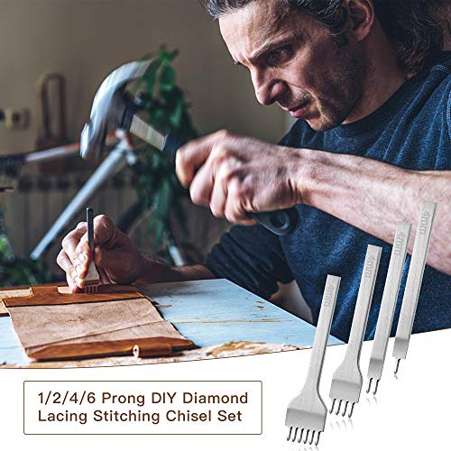 Akamino 8 Pieces Leather Chisel Set - 4Mm 1/2/4/6 Prong And 6Mm 1/2/4/6 Prong Leather Craft Kits Metal Diy Diamond Lacing Stitching Leather Hole Tooth Punches For Craft Supplies #TOP6